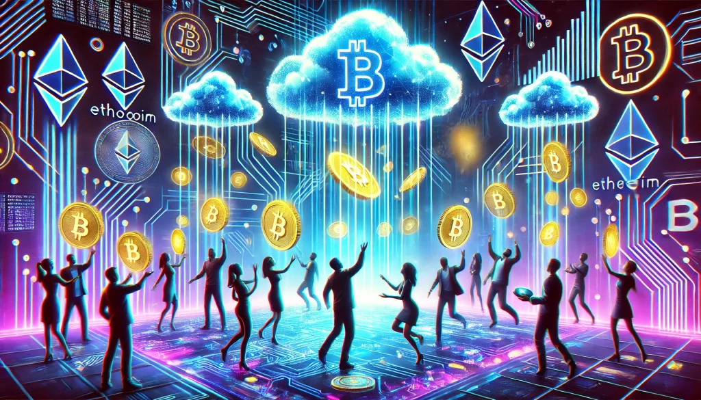 This image has an empty alt attribute; its file name is DALL%C2%B7E-2024-11-29-16.26.09-A-futuristic-digital-scene-depicting-people-receiving-digital-tokens-falling-from-clouds-symbolizing-a-crypto-airdrop.-The-people-are-diverse-with-m-1024x585.webp